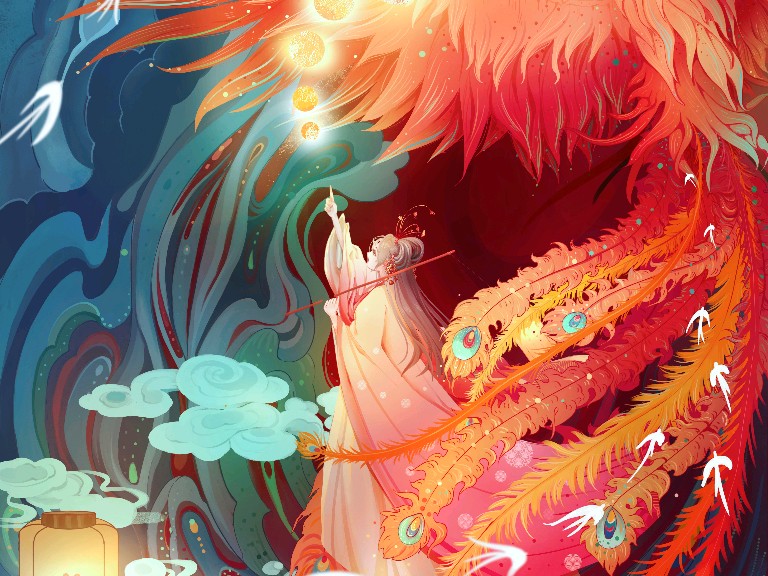 古风插画凤凰_宫核桃仁-站酷zcool