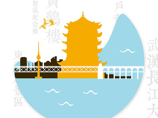 武汉城市形象，一个扁平化的海报