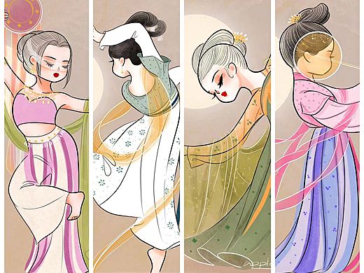 apple丁原创插画/中秋节·汉服·中国舞