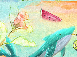 美食 水彩画 合成图 美少女 花朵 鲜花