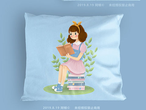 开学季手绘卡通正在学习看书女孩教育插画