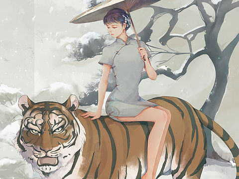 虎年美少女（个人主页-ZNTk1MDgzMzY=） - 创作习作 - 站酷设计师x竹子x原创素材 - 站酷ZCOOL