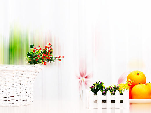 场景摄影 白色背景 花儿 水果