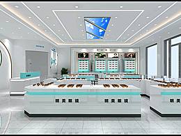 雪亮眼镜设计图纸、天然木皮与铁艺喷塑结合眼镜柜台