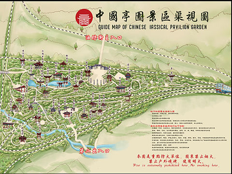 亭园景区导览手绘地图.设计定制