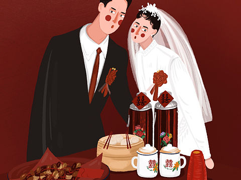 结婚照转插画——喜嫁系列