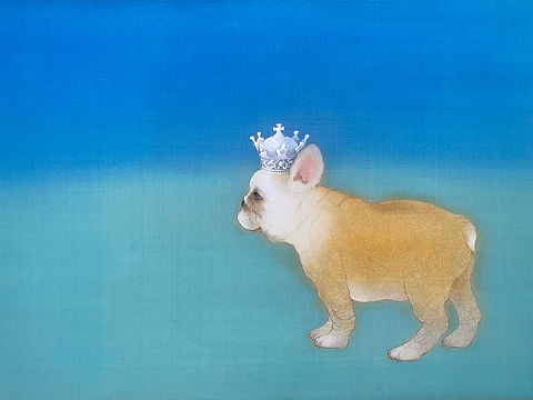 日本岩彩尝试：小法斗（法国斗牛犬）