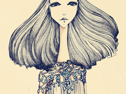 原创插画,插画女,黑白装饰画,手绘线描