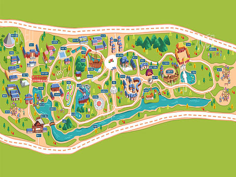 大宋武侠城景区智慧导览手绘地图定制设计