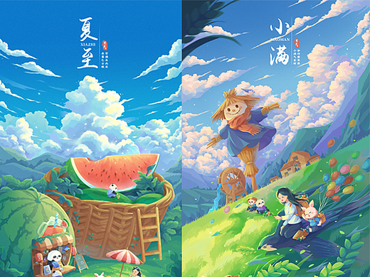 二十四节气插画-夏至、小满