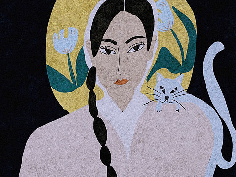 扁平风插画 国风美女 日化用品包装设计插画 时尚品牌