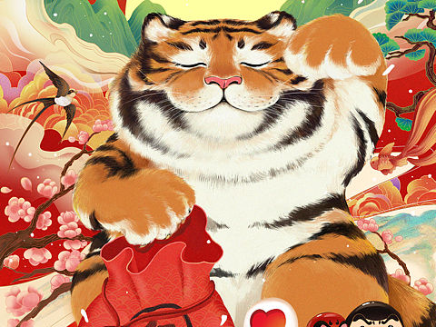 虎年快乐（个人主页-ZNTc3MDEzNTY=） - 新锐潮流插画 - 站酷设计师当彩云追月原创素材 - 站酷ZCOOL