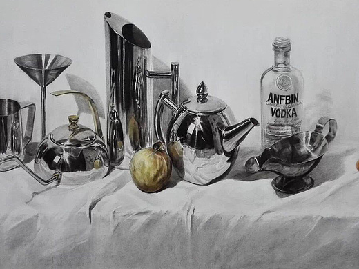 手绘_素描水粉-结合_静物写生(超写实)