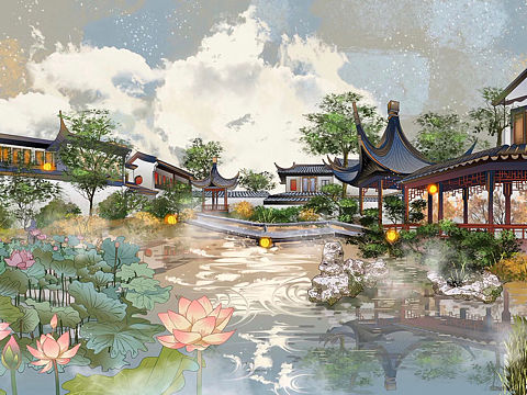 锦江之星苏州店大堂壁画插画酒店