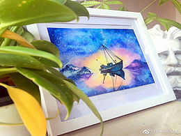 子畫水彩 中國(guó)風(fēng)意境畫?唯美星空