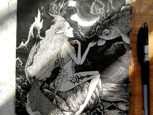 插畫【魚姬】（個(gè)人主頁-ZNTQ1NzkwMTY=） - 創(chuàng)作習(xí)作 - 站酷設(shè)計(jì)師有兔牙的貓?jiān)瓌?chuàng)素材 - 站酷ZCOOL