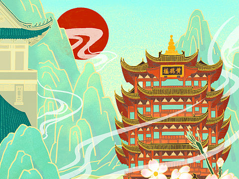 国潮风插画 | 武汉 成都 西安 景德镇