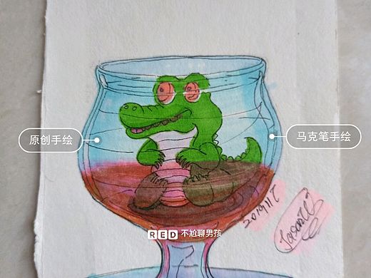 水中系列7《红酒中的小鳄鱼》（个人主页-ZNDA1NTAzNDA=） - 儿童插画 - 站酷设计师不尬聊男孩原创素材 - 站酷ZCOOL