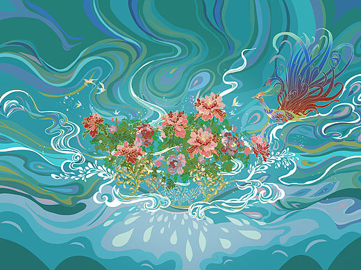 国潮风插画 凤凰