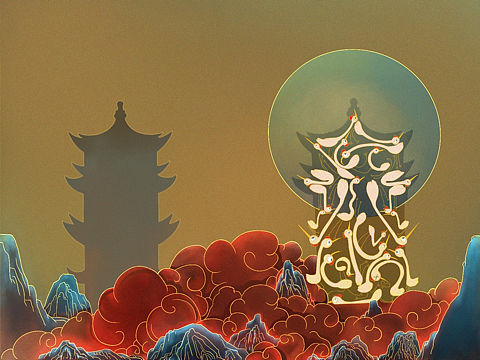 中国风杯子插图设计