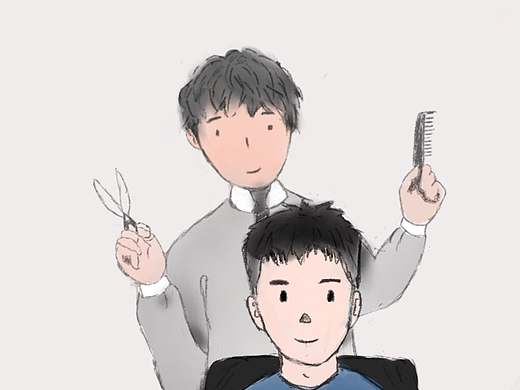 插画 理发 场景