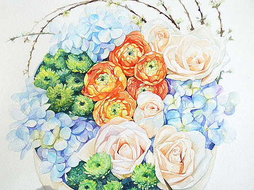 手绘水彩插画【初春】花语，花朵也恋爱了