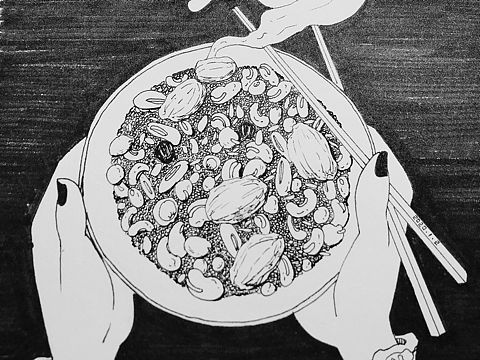 腊八粥 腊八节线描装饰画  原创