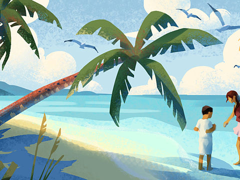 夏日海边  插画