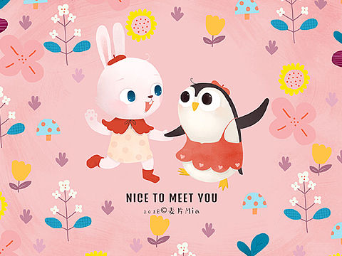 兔子小姐和企鵝的新年裝（個人主頁-ZMjYwNDUxMDQ=） - 商業(yè)插畫 - 站酷設(shè)計師Miahoo麥片原創(chuàng)素材 - 站酷ZCOOL