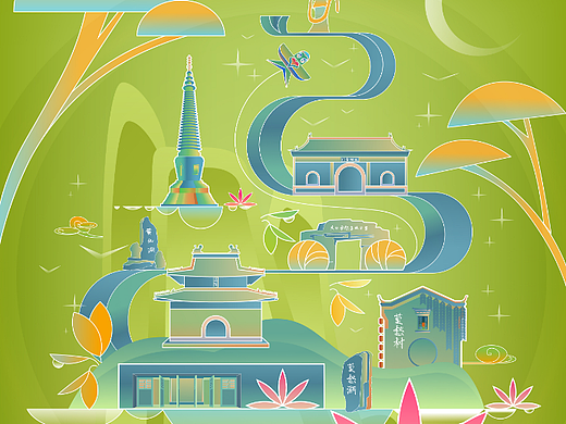 城市旅游景点地标插画