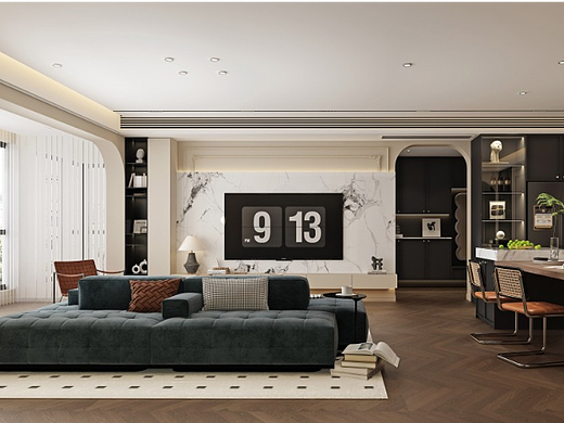 法式中古风客餐厅效果图表现