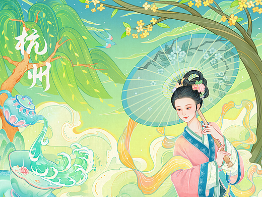 国潮插画 | 杭州城市插画设计