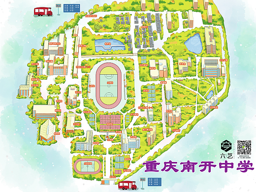 重庆南开中学手绘地图明信片插画设计水彩通知书定制