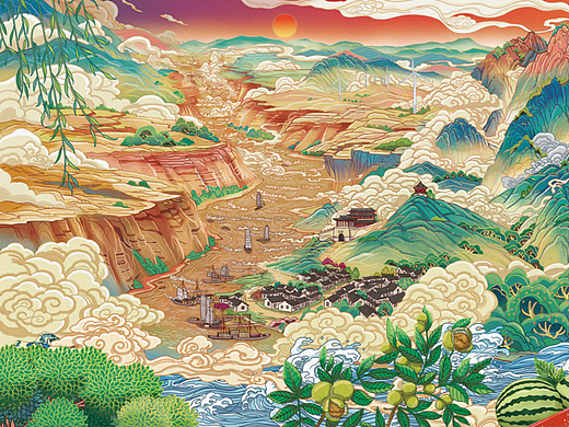 《千里秦岭图》文创主视觉插画设计