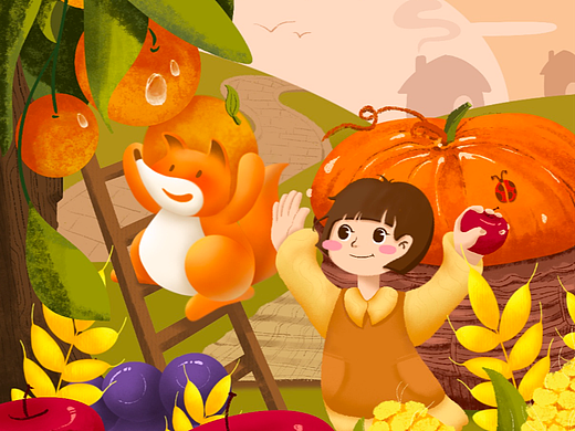 手绘插画节气-秋分