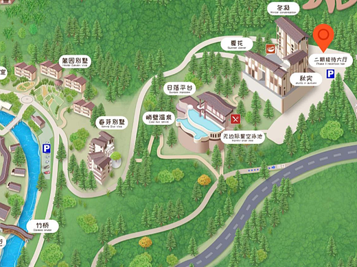 手绘地图导航小程序山西景区旅游卡通手绘地图