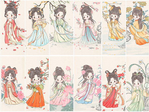 十二花神插画合集 Q版古风人物少女系列