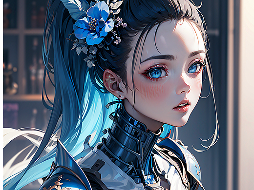 AI绘画：机甲少女，蓝色系列
