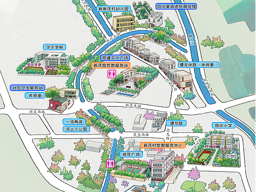 新茂村手绘地图-政府文化旅游手绘地图