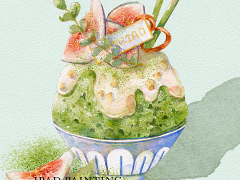 iPad水彩插画｜抹茶雪花冰
