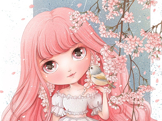 【插画】花与少女系列-樱花