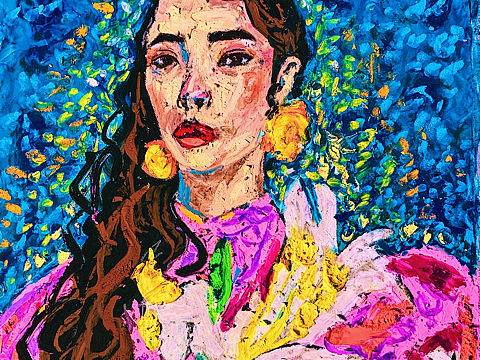 油画棒作品《午夜爱人》