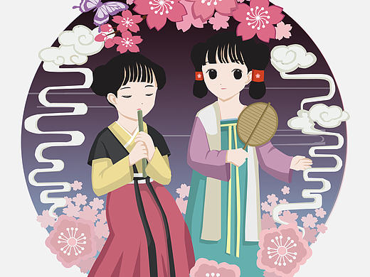 中国传统节日插画设计-花朝节