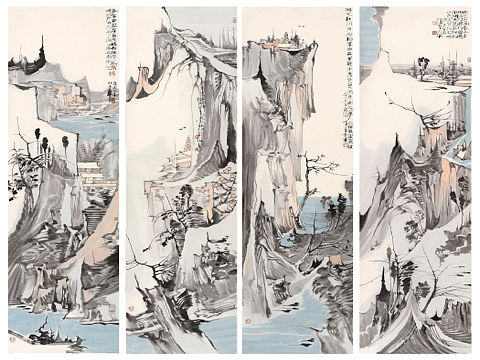 肖大平作品 山水画四条屏