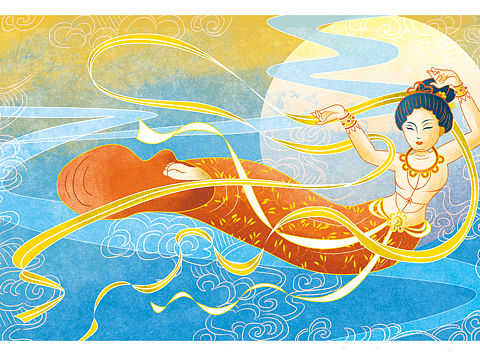 敦煌飞天女插画