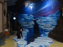 北京海洋馆的冰川系列3D墙地结合画完美收工