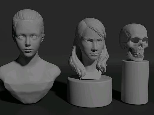ZB 人像雕刻 C4D 渲染白模/3D建模