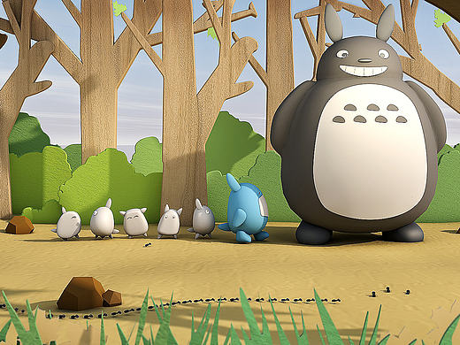 C4D—龙猫（剪纸风格海报）