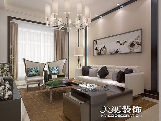 郑州正商城装修效果图80平两室两厅新中式设计方案