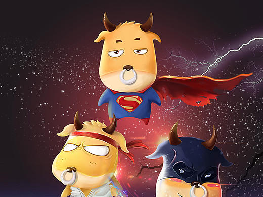 形象设计  猫 牛卡通   CG插图